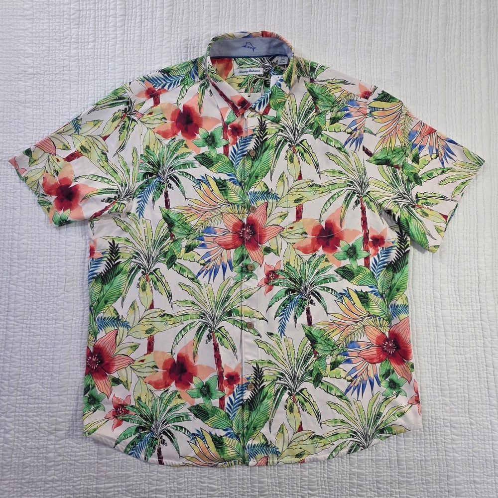 Tommy Bahama Tepito Garden IslandZone Silk Shirt Coconut Cream Mens XXL NEW